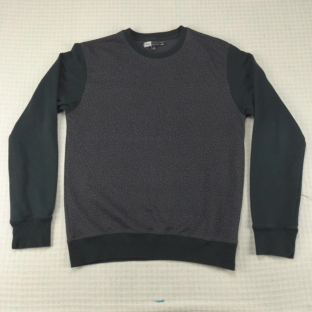 M.C. 2QUAR3D Mens XL Black Gray Geometric‎ Crackle Print Crew Neck Sweatshirt